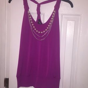 BCX Halter-top blouse with three strand necklace